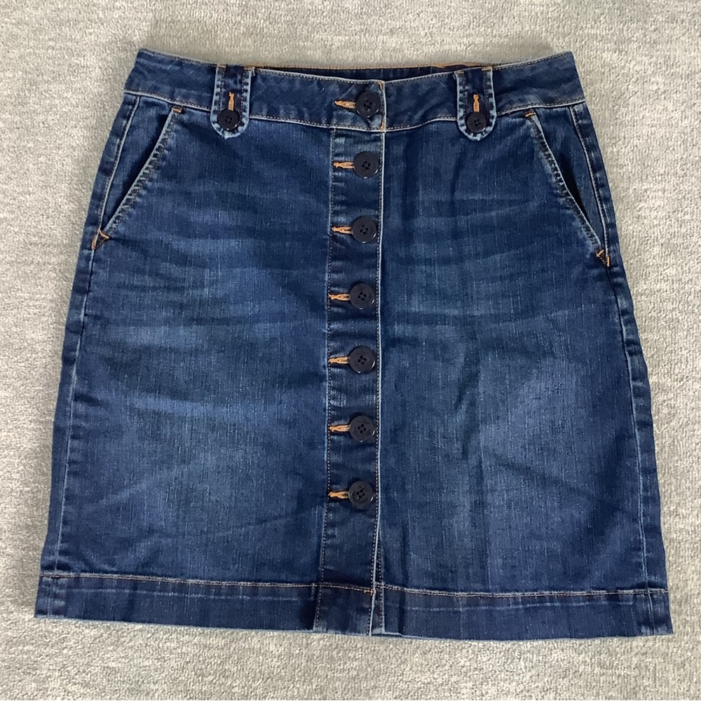 Talbots Petites Dark Blue Denim Button-Front Skirt Sz. 6P